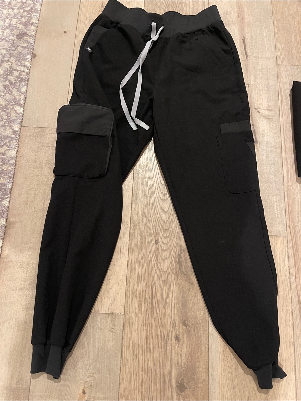 Figs Women's Black Cargo Jogger Sweatpants with White Drawstring